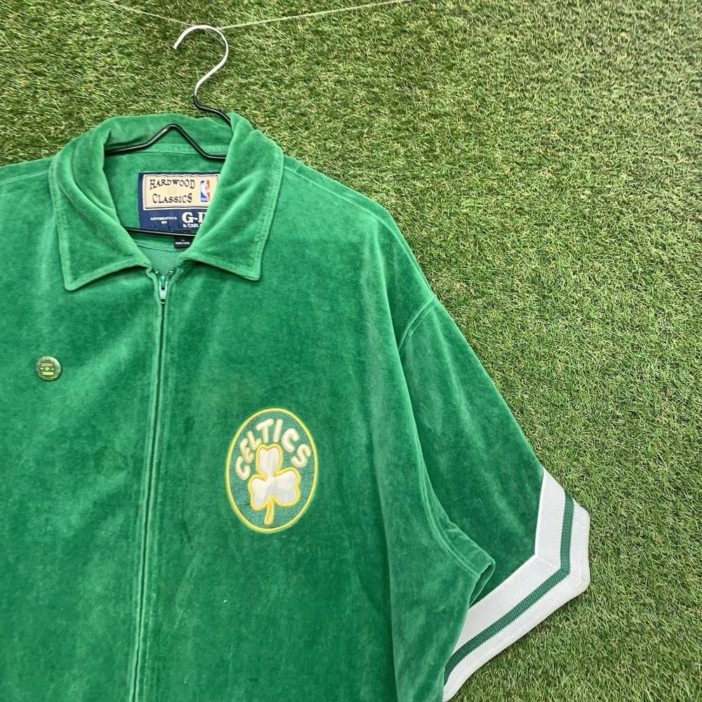 Boston Celtics Jacket Mens 2XL Green White NBA Basketball Velour Full Zip Warmup